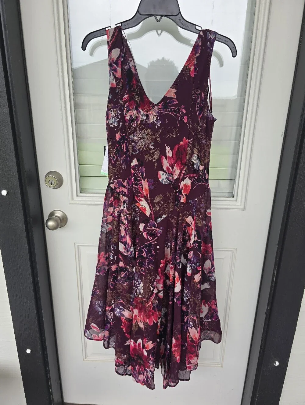 Signature by Robbie Bee Floral Midi Dress 8P Purple Pink Sleeveless Cowl Neck - Picture 11 of 11